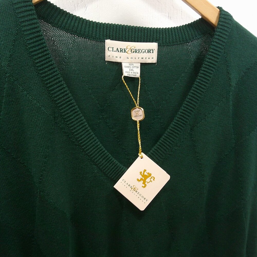 Clark & Gregory Retro Golf Green Argyle V Neck old money Preppy Sweater Vest XXL